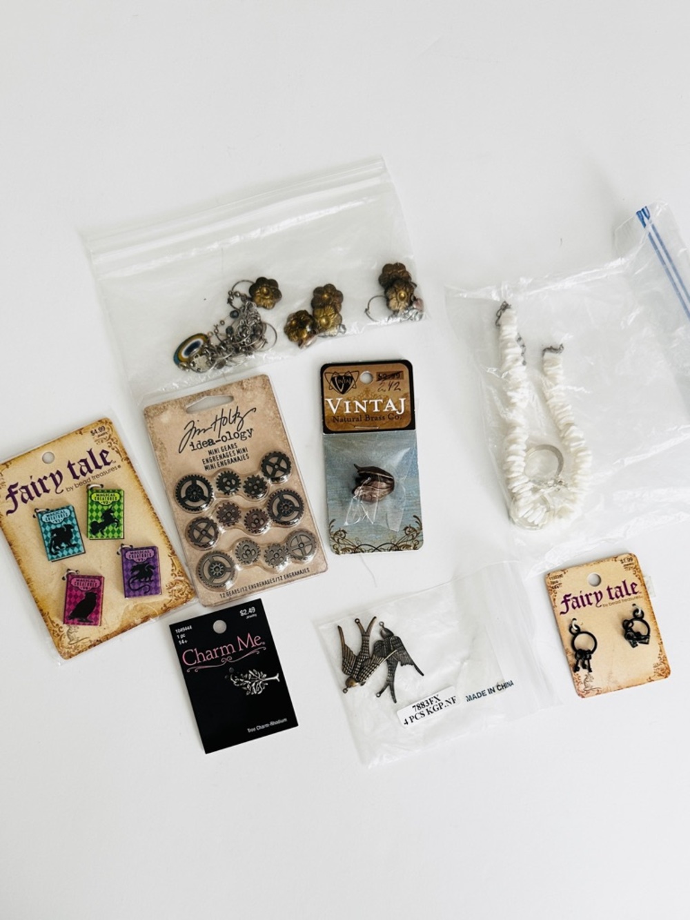 Lot #9 Mixed Jewelry Charms & Findings - Antique Brass, Silver, White